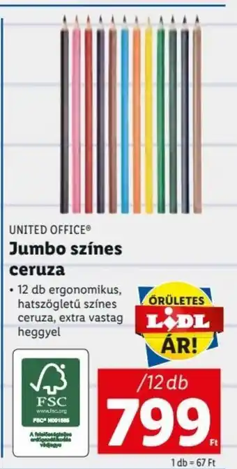 Lidl UNITED OFFICE Jumbo színes ceruza 12 db ajánlat