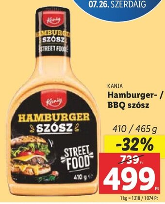 Lidl KANIA Hamburger-/ BBQ szósz 410 / 465 g ajánlat