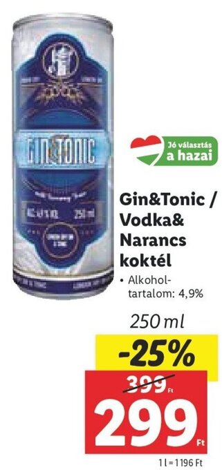 Lidl Gin&Tonic / Vodka& Narancs koktél 250 ml ajánlat
