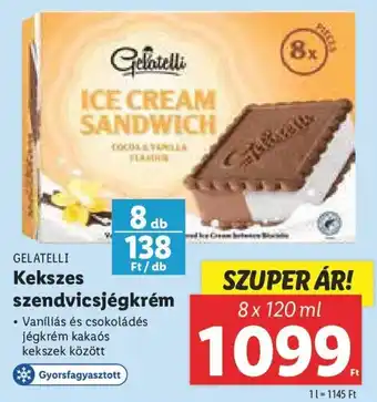 Lidl GELATELLI Kekszes szendvicsjégkrém 8 x 120 ml ajánlat