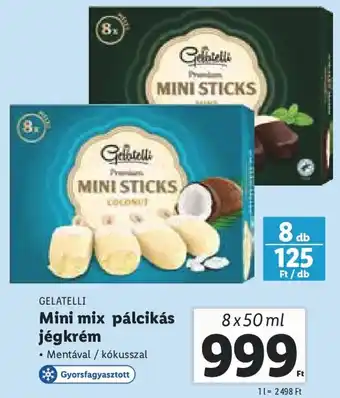 Lidl GELATELLI Mini mix pálcikás jégkrém 8 x 50 ml ajánlat