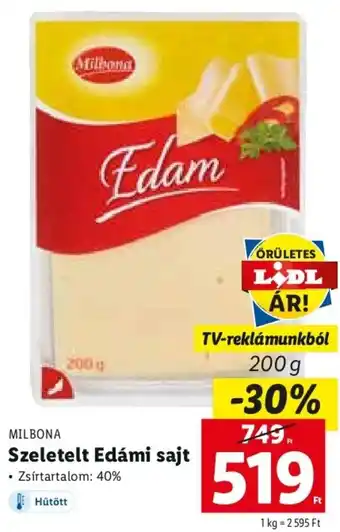Lidl MILBONA Szeletelt Edámi sajt 200 g ajánlat