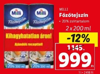 Lidl MILLI Főzőtejszín 2 x 200 ml ajánlat