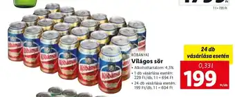 Lidl KŐBÁNYAI Világos sör 0,33 l ajánlat