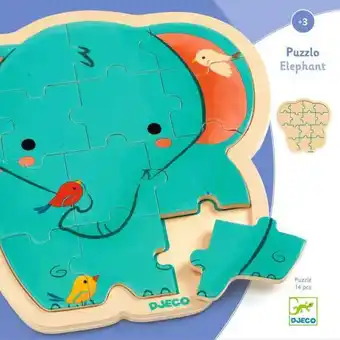 Elalfánt fa puzzle - fa formapuzzle 14 db - puzzlo elephant - dj01823