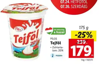 Lidl PILOS Tejföl 20%, 175g ajánlat