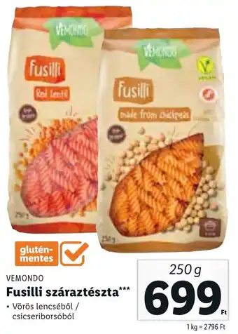 Lidl VEMONDO Fusilli száraztészta, 250g ajánlat