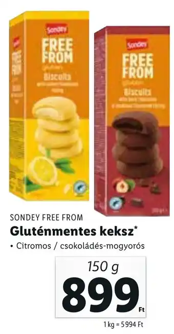 Lidl SONDEY FREE FROM, Gluténmentes keksz, 150g ajánlat