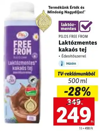 Lidl PILOS FREE FROM Laktózmentes kakaós tej, 500ml ajánlat