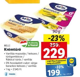 Lidl MILLI Krémtúró 90 g ajánlat