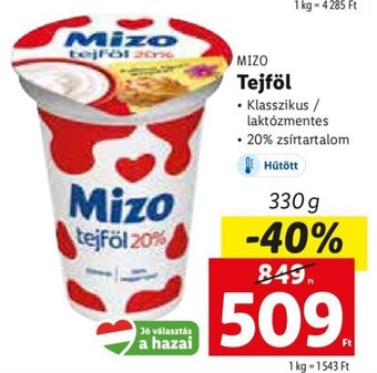 Lidl MIZO Tejföl 330 g ajánlat