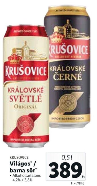 Lidl KRUSOVICE Világos* / barna sör 0,5 l ajánlat