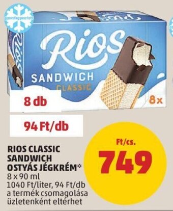 PENNY RIOS CLASSIC SANDWICH OSTYÁS JÉGKRÉM 8 x 90 ml ajánlat