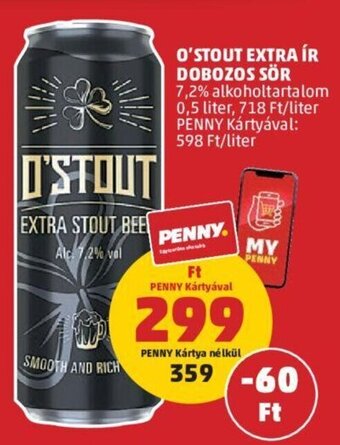 PENNY O'STOUT EXTRA ÍR DOBOZOS SÖR 0,5 l ajánlat