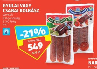 ALDI GYULAI VAGY CSABAI KOLBÁSZ 100 g ajánlat
