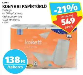 ALDI ΚΟΚΕΤΤ KONYHAI PAPÍRTÖRLŐ 4 x 50 lap ajánlat