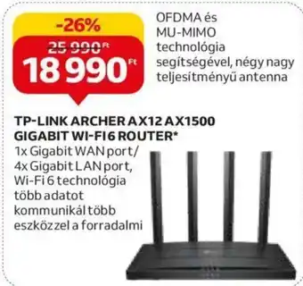 Auchan TP-LINK ARCHER AX12 AX1500 GIGABIT WI-FI16 ROUTER 1 db ajánlat