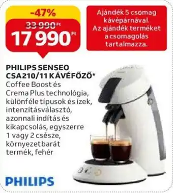 Auchan PHILIPS SENSEO CSA210/11 KÁVÉFŐZŐ 1 db ajánlat