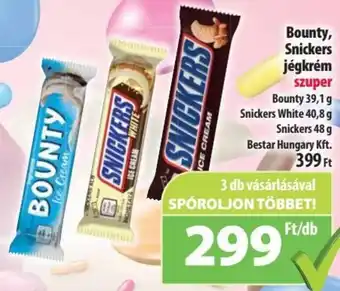 Coop Bounty, Snickers jégkrém szuper 39,1 - 48 g ajánlat