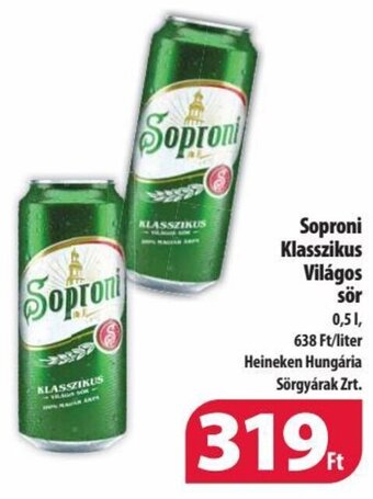 Coop Soproni Klasszikus Világos sör 0,5 l ajánlat