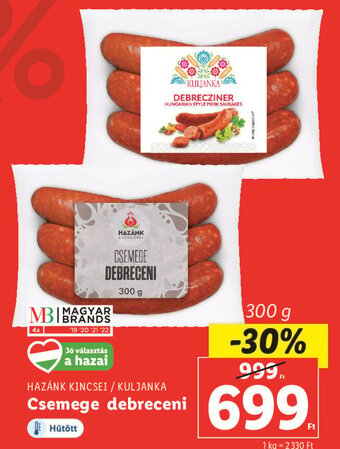 Lidl HAZÁNK KINCSEI / KULJANKA Csemege debreceni 300 g ajánlat
