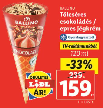 Lidl BALLINO Tölcséres csokoládés / epres jégkrém 120 ml ajánlat