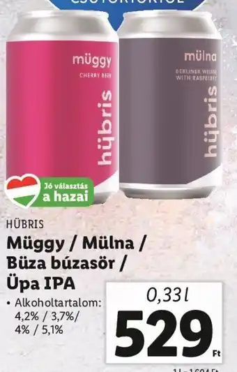 Lidl HÜBRIS Müggy / Mülna / Büza búzasör / Üpa IPA 0,33 l ajánlat
