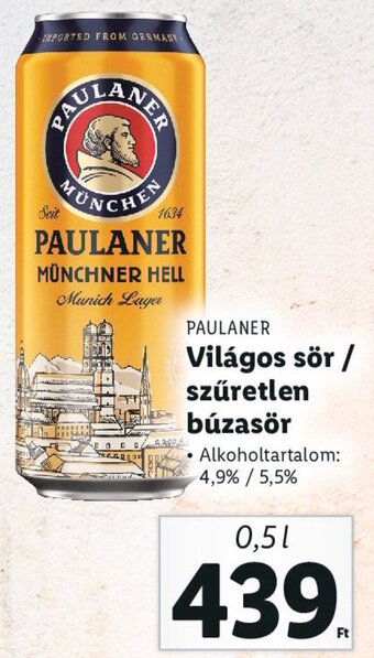 Lidl PAULANER Világos sör / szűretlen búzasör 0,5 l ajánlat
