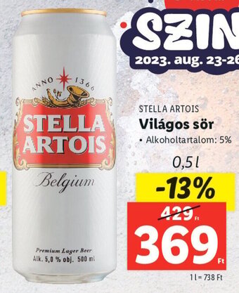 Lidl STELLA ARTOIS Világos sör 0,5 l ajánlat