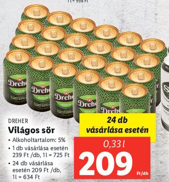 Lidl DREHER Világos sör 0,33 l ajánlat