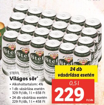 Lidl STEFFL Világos sör 0,5 l ajánlat