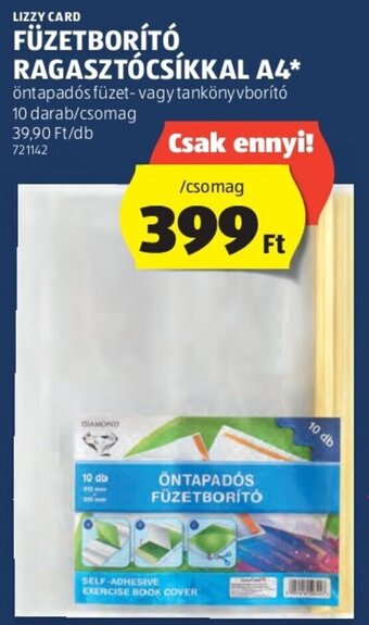 ALDI LIZZY CARD FÜZETBORÍTÓ RAGASZTÓCSÍKKAL A4 10 db ajánlat