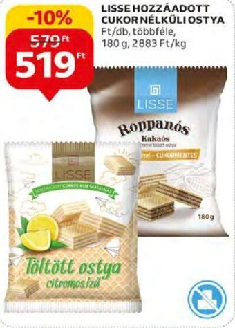 Auchan LISSE HOZZÁADOTT CUKORNÉLKÜLI OSTYA 180 g ajánlat