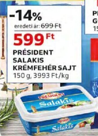 Auchan PRÉSIDENT SALAKIS KRÉMFEHÉR SAJT 150 g ajánlat