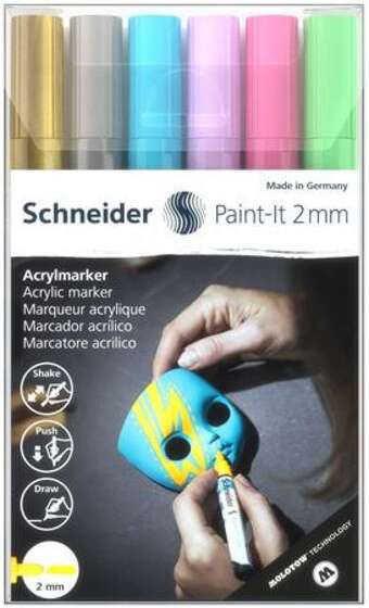 Akril marker készlet, 2 mm, schneider paint-it 310, 6 különböző szín