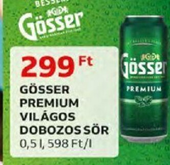 Auchan GÖSSER PREMIUM VILÁGOS DOBOZOS SÖR 0,5 l ajánlat