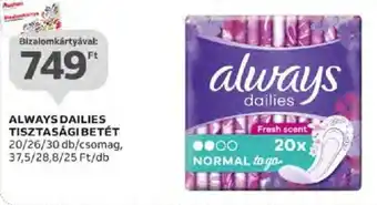 Auchan ALWAYS DAILIES TISZTASÁGI BETÉT 20 - 30 db ajánlat