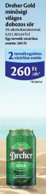Dreher Gold minőségi világos dobozos sör 0,33 l
