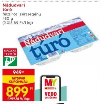 Spar Nádudvari túró 450 g ajánlat
