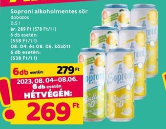 Spar Soproni alkoholmentes sör 0,5 l ajánlat