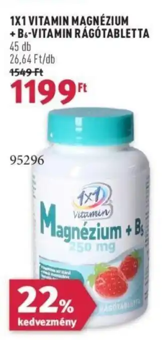 Rossmann 1X1 VITAMIN MAGNÉZIUM +B6-VITAMIN RÁGÓTABLETTA 45 db ajánlat