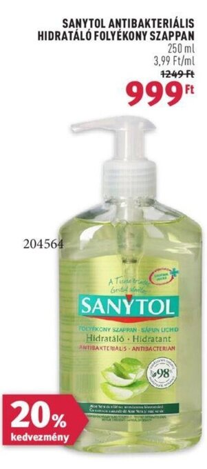 Rossmann SANYTOL ANTIBAKTERIÁLIS HIDRATÁLÓ FOLYÉKONY SZAPPAN 250 ml ajánlat