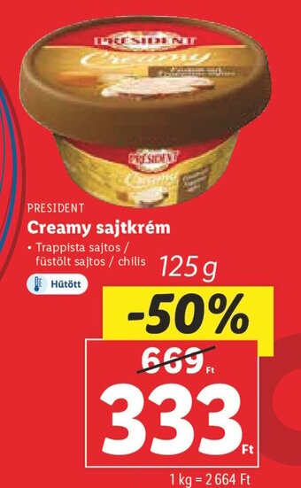 Lidl PRESIDENT Creamy sajtkrém 125 g ajánlat