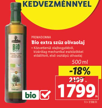 Lidl PRIMADONNA Bio extra szűz olívaolaj 500 ml ajánlat