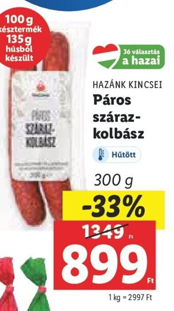 Lidl HAZÁNK KINCSEI Páros száraz- kolbász 300 g ajánlat