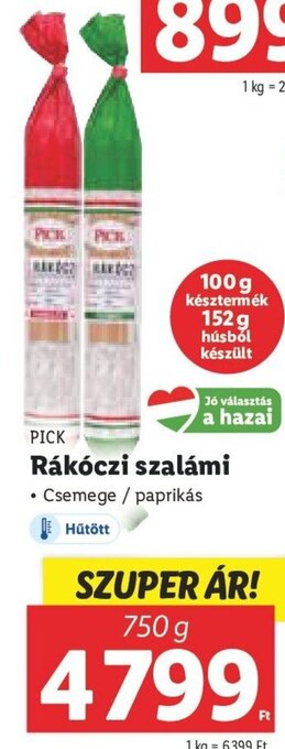 Lidl PICK Rákóczi szalámi 750 g ajánlat