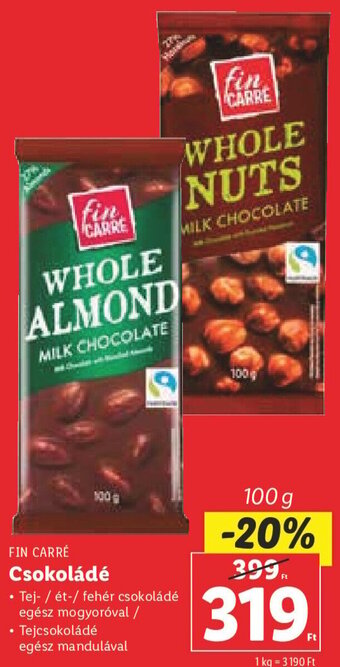 Lidl FIN CARRÉ Csokoládé 100 g ajánlat