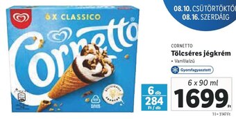 Lidl CORNETTO Tölcséres jégkrém 6 x 90 ml ajánlat