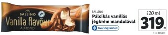 Lidl BALLINO Pálcikás vaníliás jégkrém mandulával 120 ml ajánlat