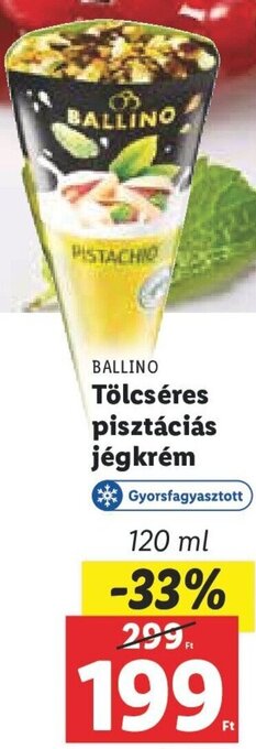 Lidl BALLINO Tölcséres pisztáciás jégkrém 120 ml ajánlat